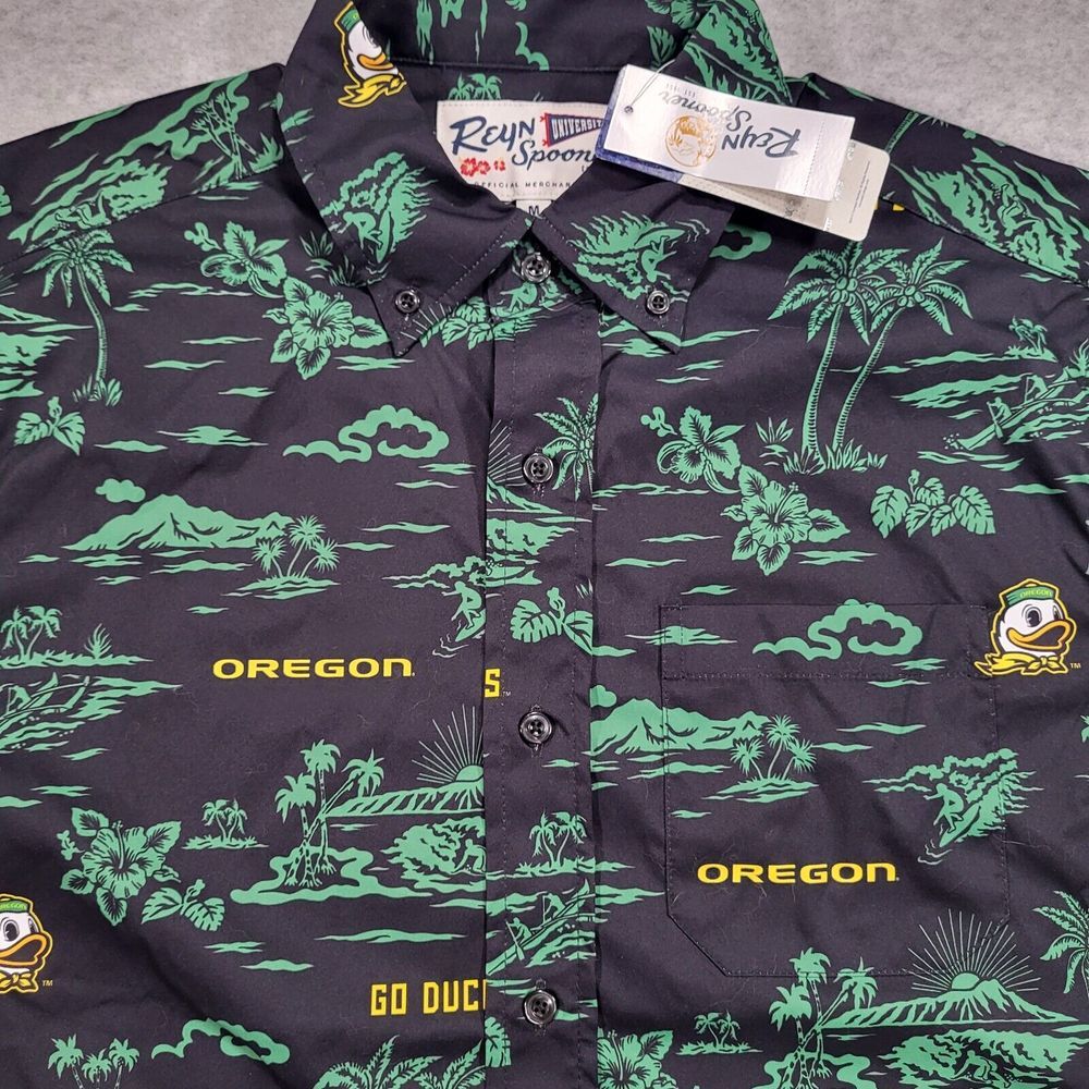 Reyn‎ Spooner University Oregon Ducks Mens Medium Black Short Sleeve Shirt